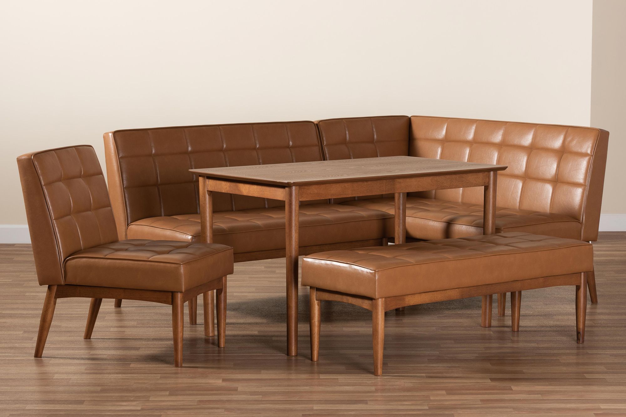 Sanford Tan Faux Leather and Wood 5-Piece Dining Nook Set in scene