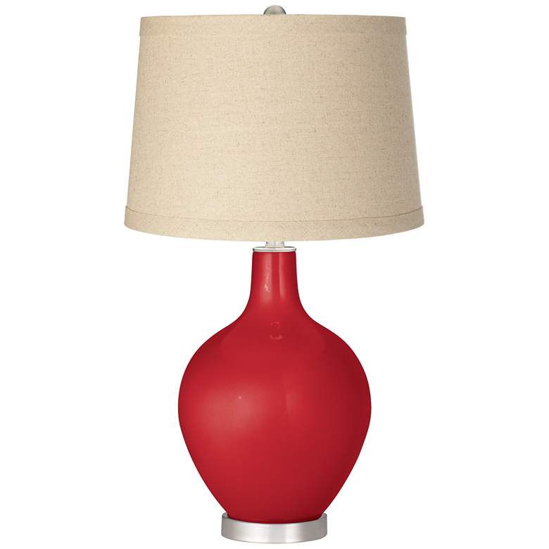 Image 1 Sangria Metallic Burlap Drum Shade Ovo Table Lamp