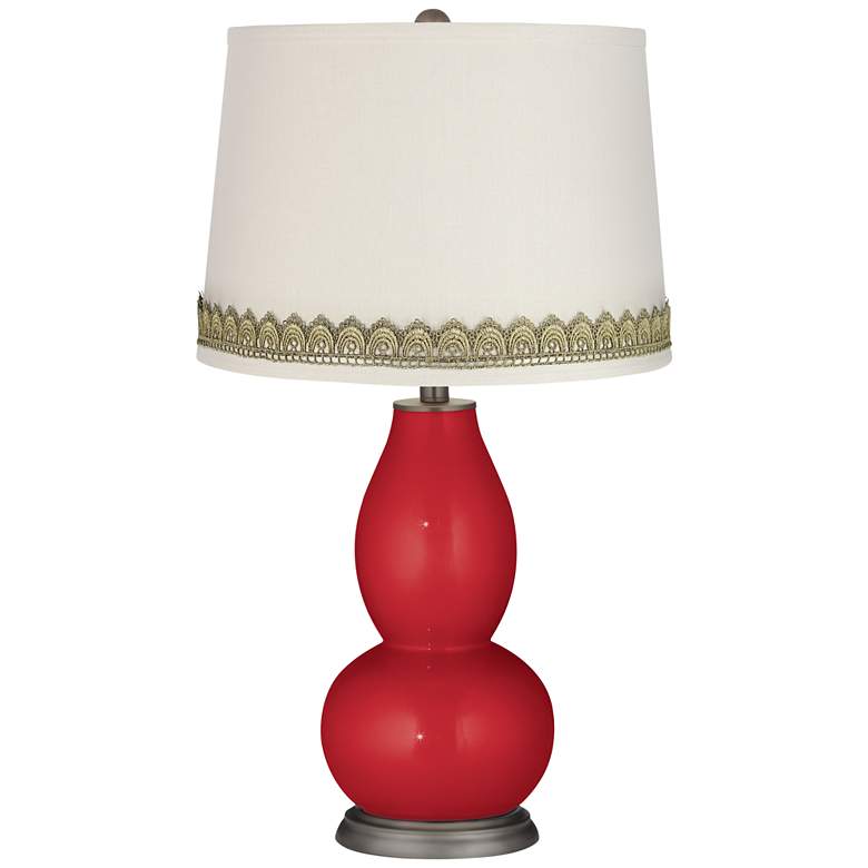Image 1 Sangria Metallic Double Gourd Table Lamp with Scallop Lace Trim