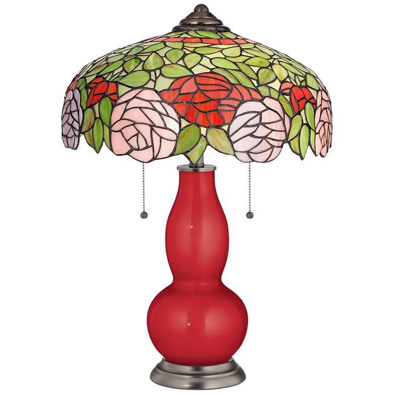 Image 1 Sangria Metallic Gourd Table Lamp with Rose Bloom Shade