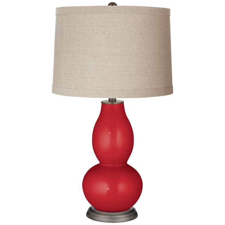 Image 1 Sangria Metallic Linen Drum Shade Double Gourd Table Lamp