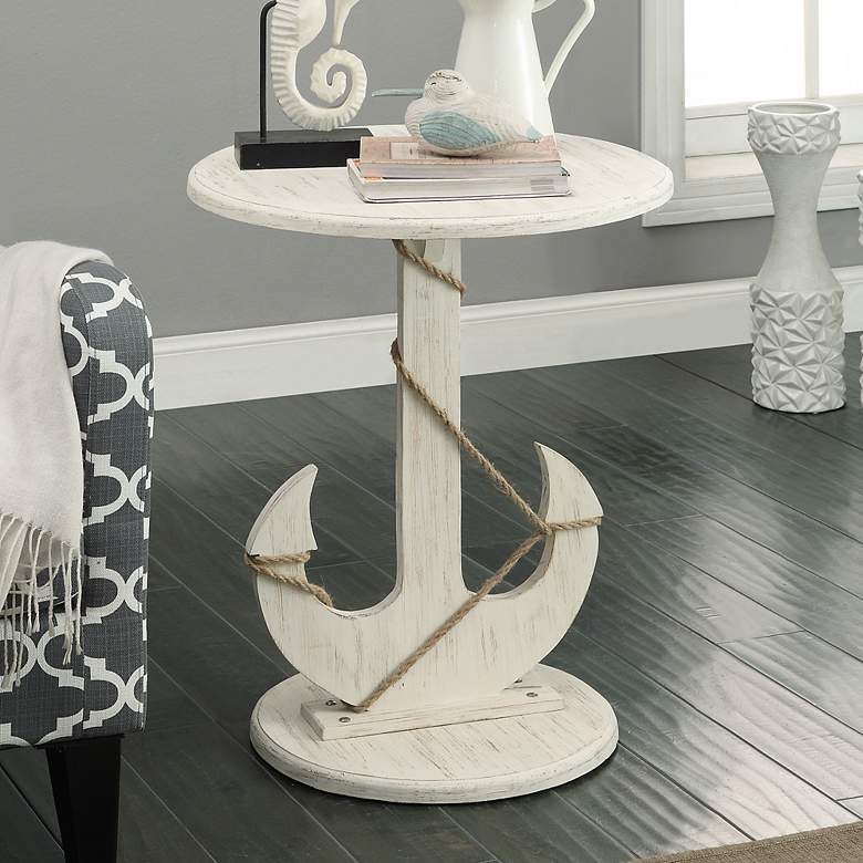 Image 1 Sanibel 21 inch Wide Sanibel White Rub Wood Anchor Accent Table