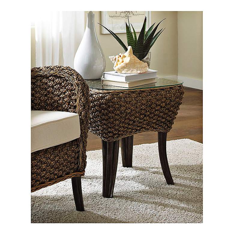 Image 1 Sanibel 22 inch Wide Glass and Rattan Tropical End Table