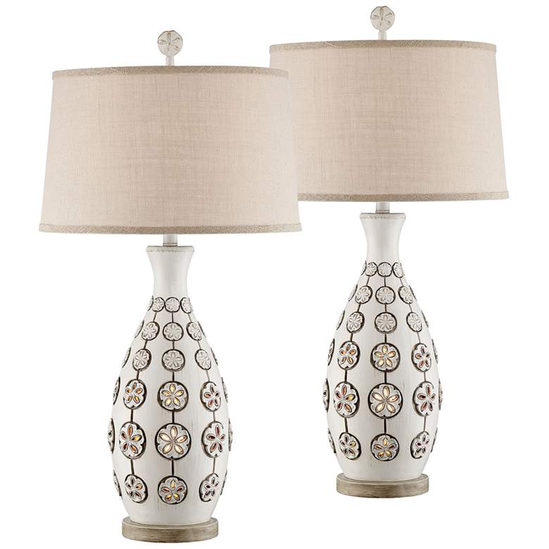 Image 1 Sanibel Antique White Table Lamp with Night Light Set of 2
