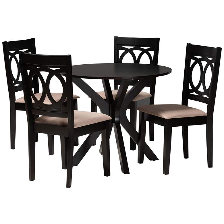Image 2 Sanne Espresso Brown Wood Beige Fabric 5-Piece Dining Set