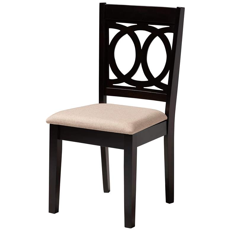 Image 7 Sanne Espresso Brown Wood Beige Fabric 5-Piece Dining Set more views