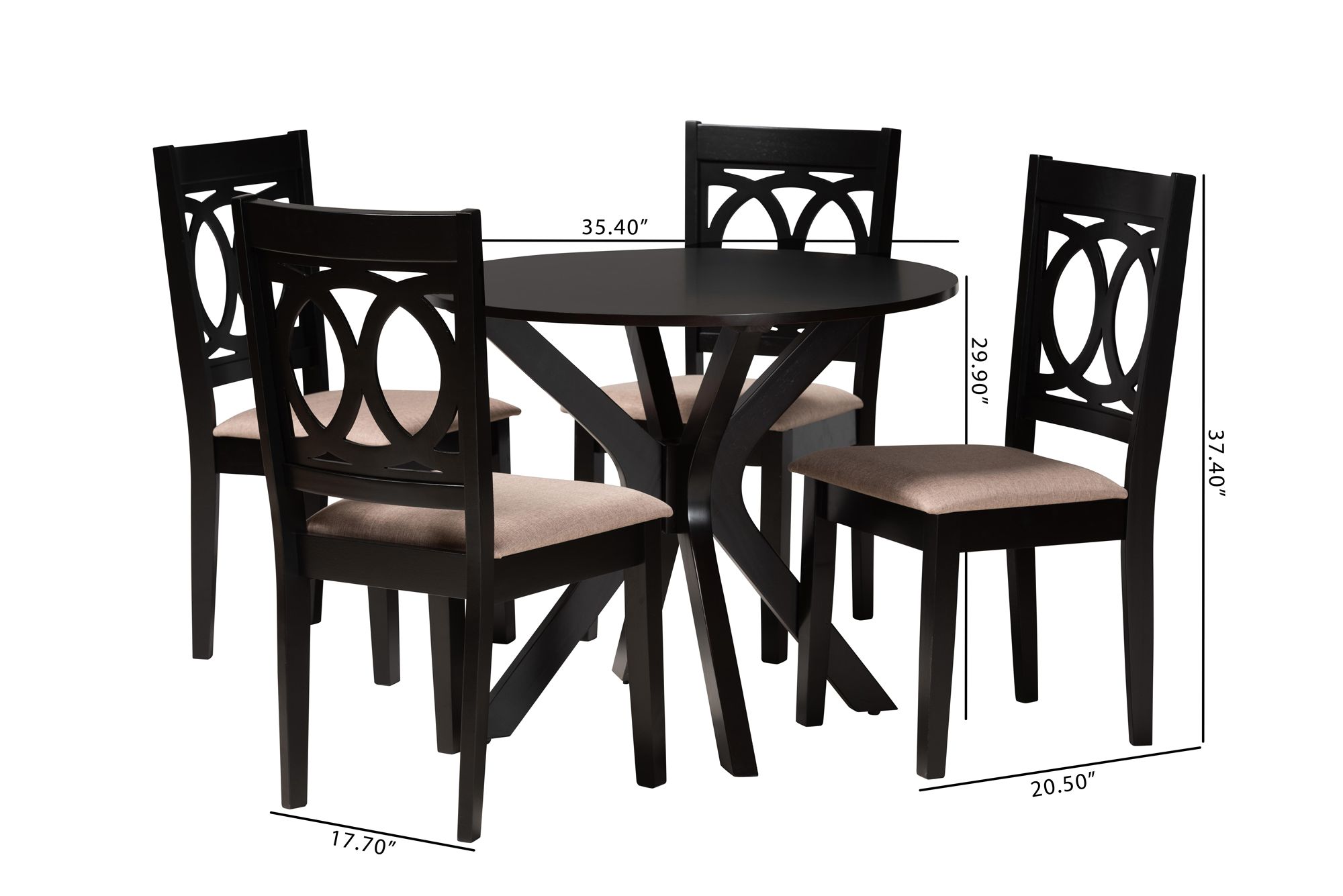 Sanne Espresso Brown Wood Beige Fabric 5-Piece Dining Set in scene