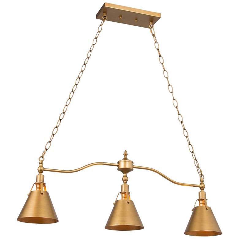 Image 1 Sano 31 1/2"W Vintage Brushed Gold 3-Light Island Chandelier