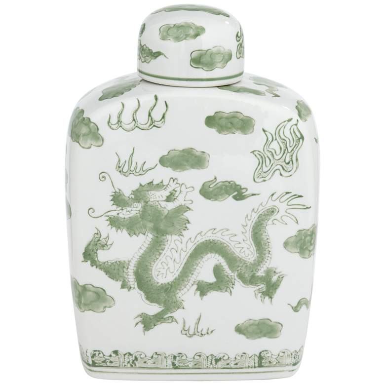 Image 3 Sansui 10 1/2"H Green and White Ceramic Ginger Jar with Lid