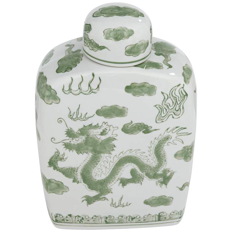 Image 7 Sansui 10 1/2"H Green and White Ceramic Ginger Jar with Lid more views