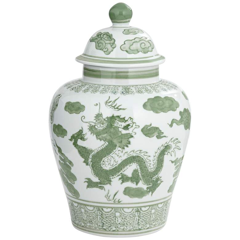 Image 3 Sansui 12"H Green and White Ceramic Ginger Jar with Lid