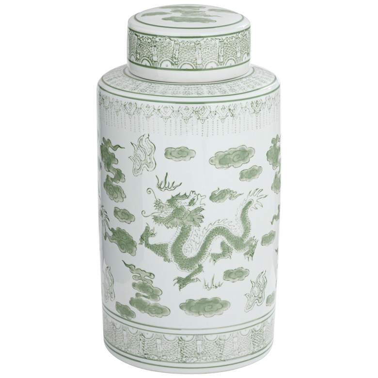 Image 3 Sansui 15 3/4"H Green and White Ceramic Ginger Jar with Lid