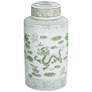 3_Sansui 15 3/4"H Green and White Ceramic Ginger Jar with Lid