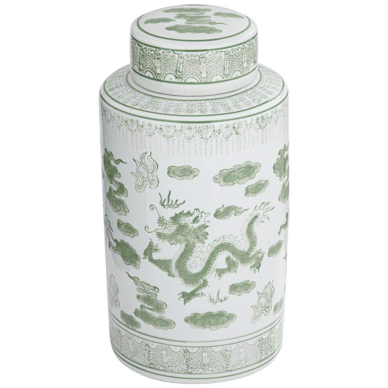 Image 6 Sansui 15 3/4"H Green and White Ceramic Ginger Jar with Lid more views