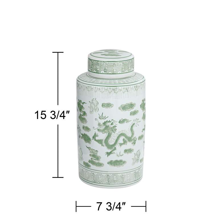 Image 7 Sansui 15 3/4"H Green and White Ceramic Ginger Jar with Lid more views