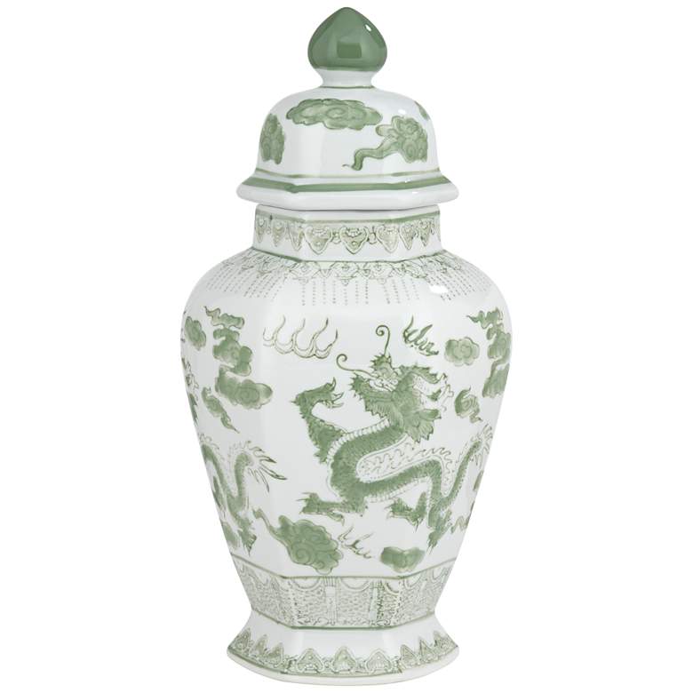 Image 3 Sansui 15" High Green and White Ceramic Ginger Jar with Lid