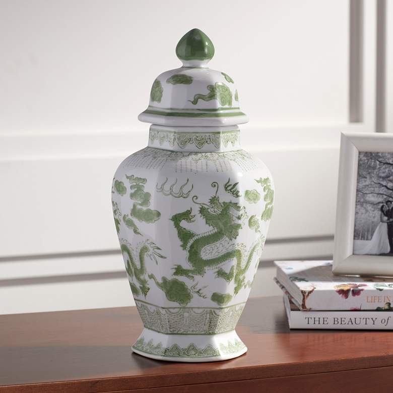 Image 2 Sansui 15" High Green and White Ceramic Ginger Jar with Lid