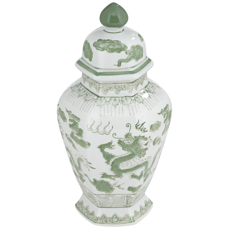Image 7 Sansui 15" High Green and White Ceramic Ginger Jar with Lid more views