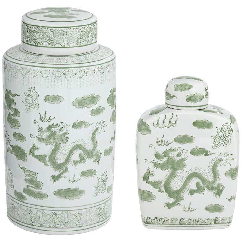 Image 2 Sansui Green and White 2-Piece Ceramic Ginger Jar Set