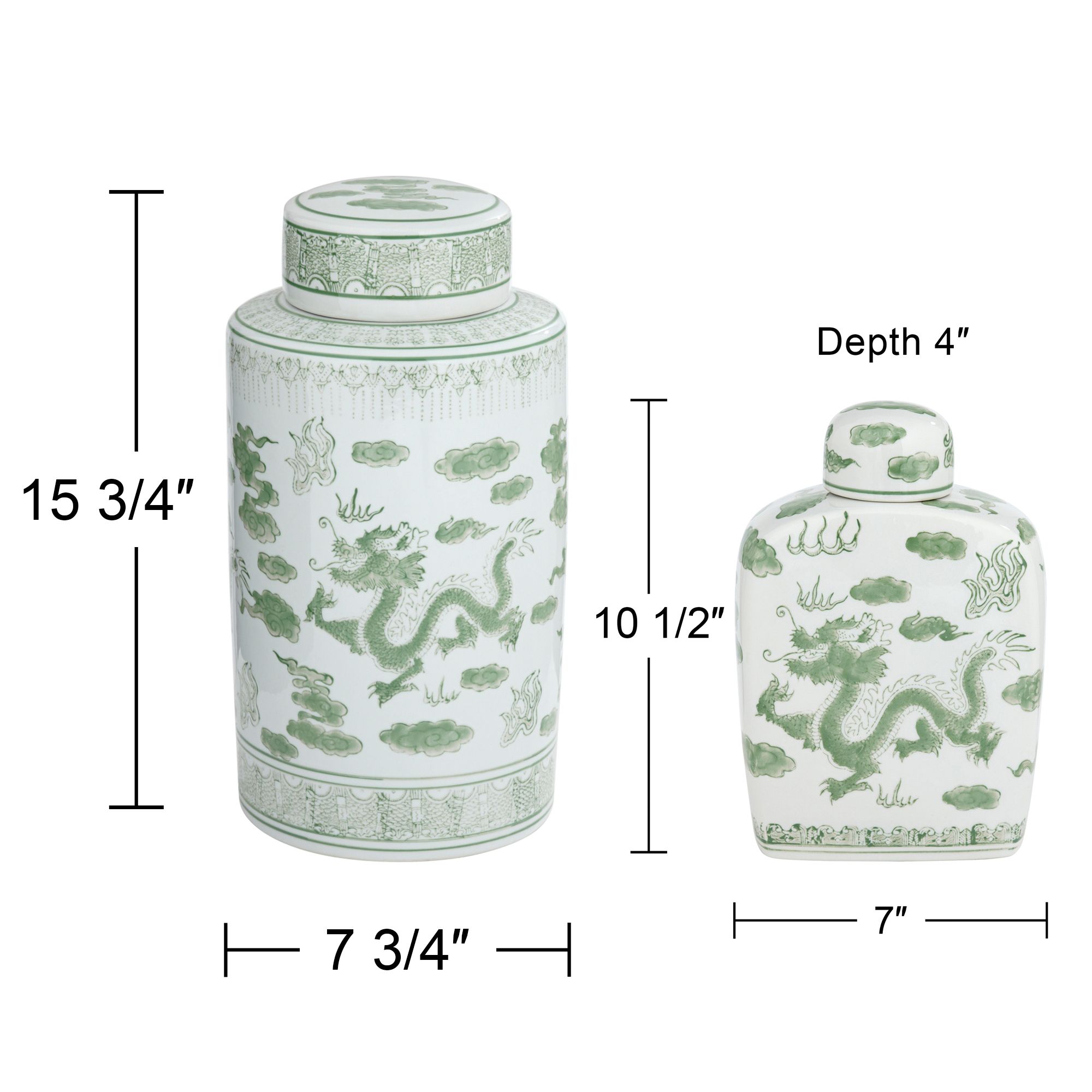 Sansui Green and White 2-Piece Ceramic Ginger Jar Set in scene