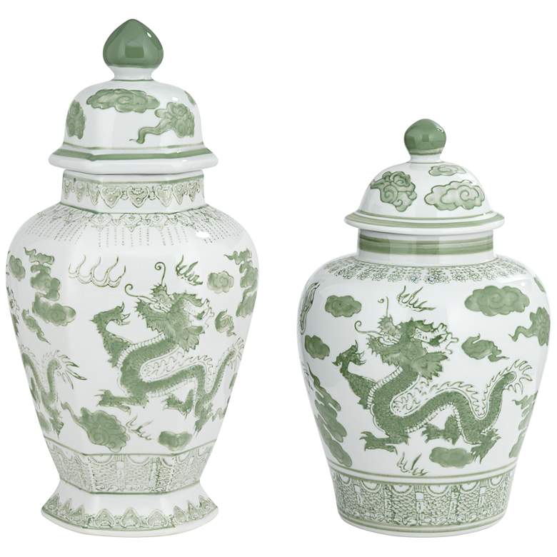 Image 2 Sansui Green and White Ceramic Ginger Jars Set of 2