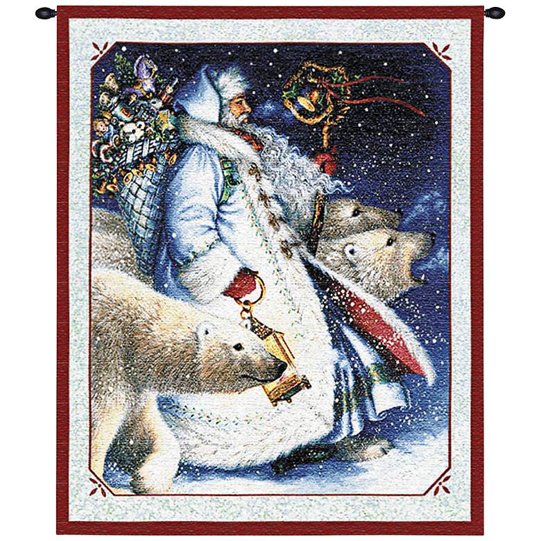 Image 1 Santa and Polar Bears 34 inch High Christmas Tapestry with Rod