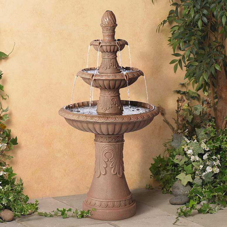 Image 1 Santa Cruz 45 3/4" High Faux Stone 3-Tier LED Outdoor Fountain