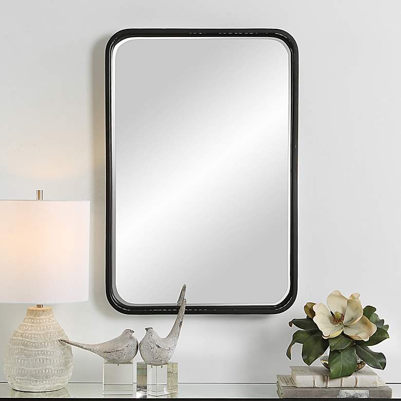 Image 1 Santa Cruz Satin Black and White Rope 25 inch x 36 inch Wall Mirror