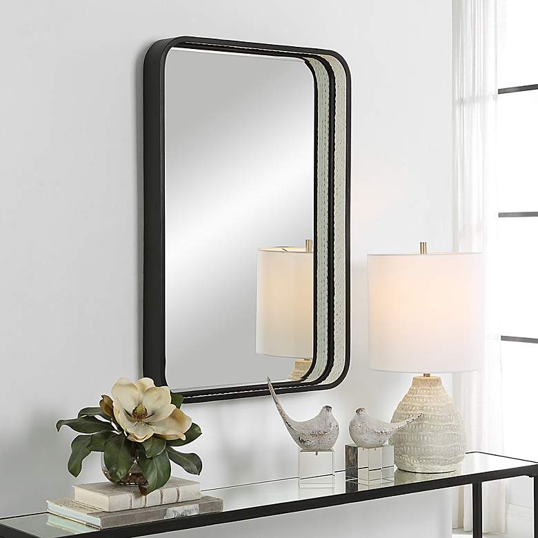 Image 3 Santa Cruz Satin Black and White Rope 25" x 36" Wall Mirror more views