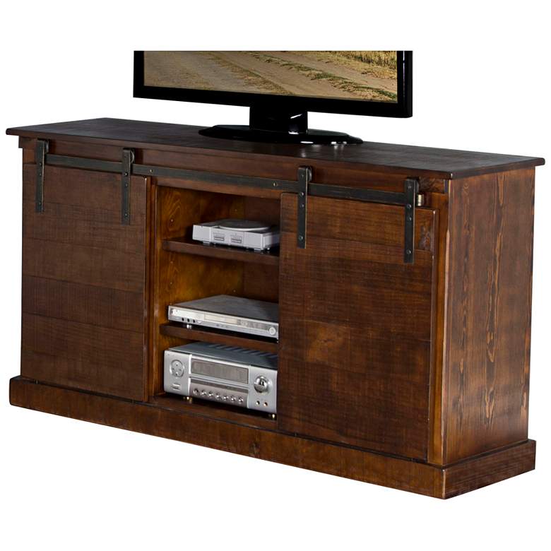 Image 1 Santa Fe 65 inch Wide Distressed Wood Barn Door TV Console