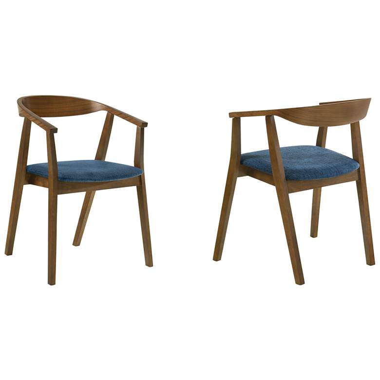 Image 1 Santana Set of 2 Dining Chairs in Wood and Walnut Finish with Blue Fabric