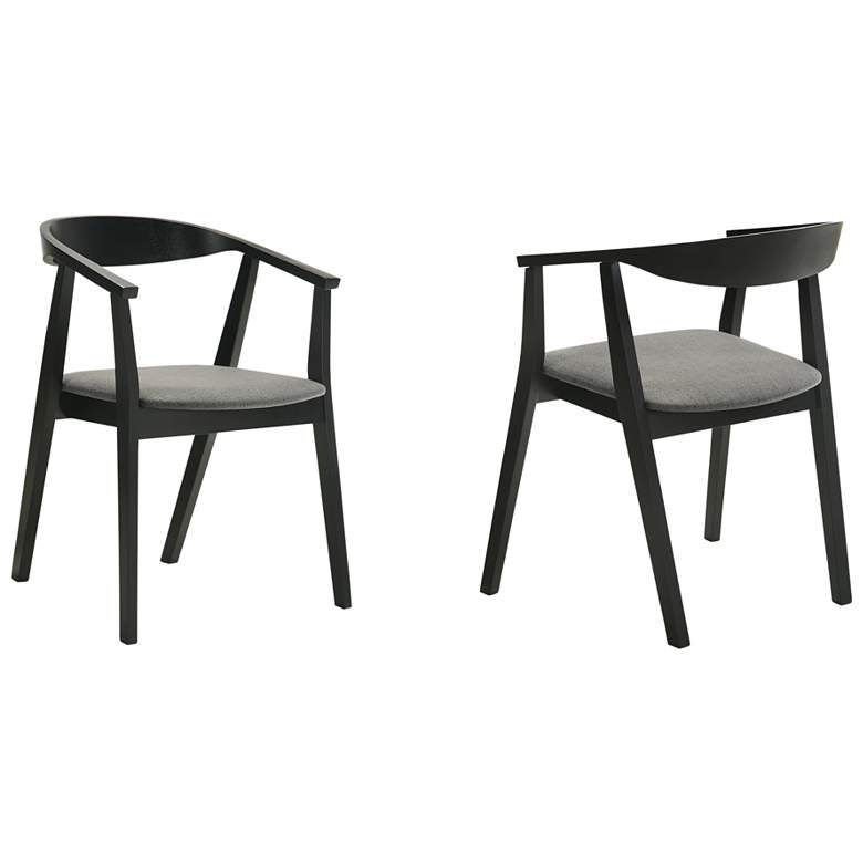 Image 1 Santana Set of 2 Dining Chairs in Wood, Black Finish and Charcoal Fabric