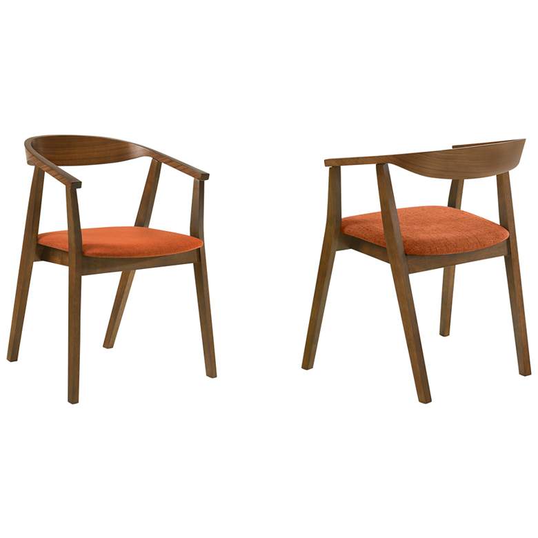 Image 1 Santana Set of 2 Dining Chairs in Wood, Walnut Finish and Orange Fabric