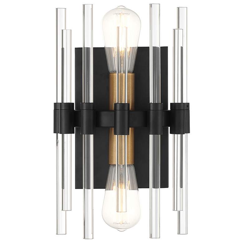 Image 1 Santiago 2-Light Wall Sconce in Matte Black with Warm Brass Accents