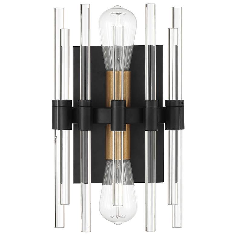 Image 2 Santiago 2-Light Wall Sconce in Matte Black with Warm Brass Accents more views