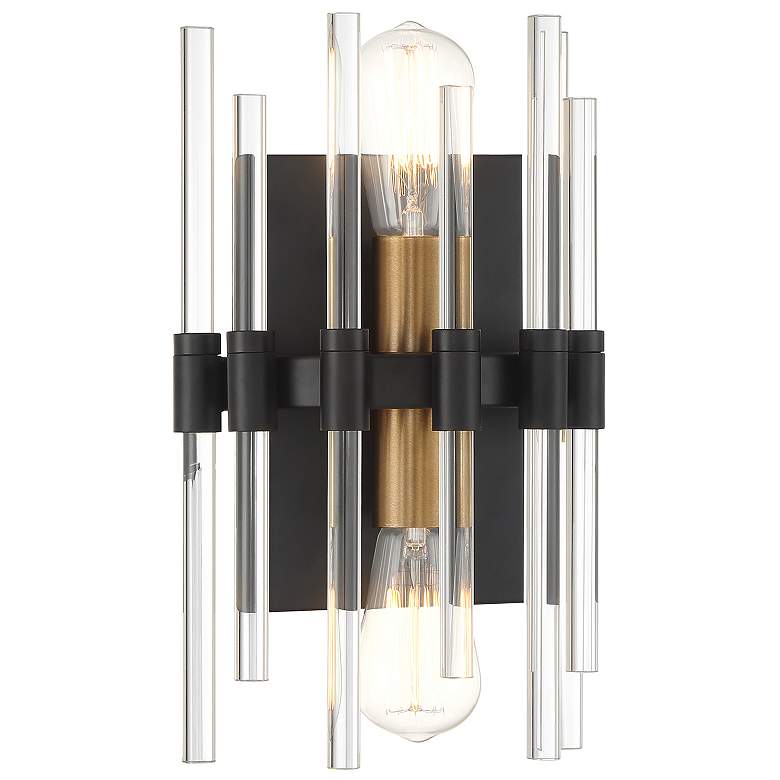 Image 3 Santiago 2-Light Wall Sconce in Matte Black with Warm Brass Accents more views