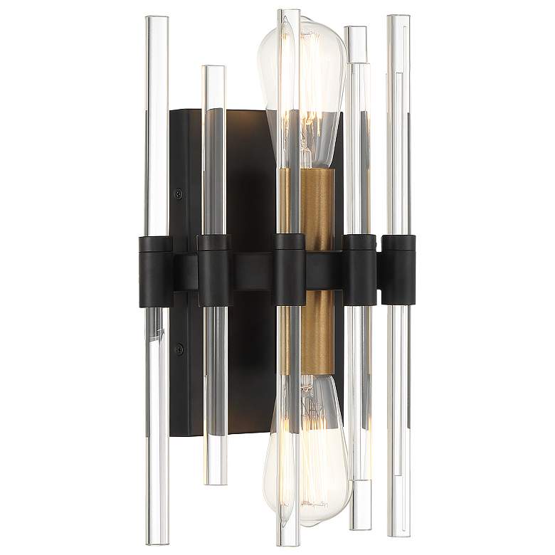 Image 4 Santiago 2-Light Wall Sconce in Matte Black with Warm Brass Accents more views