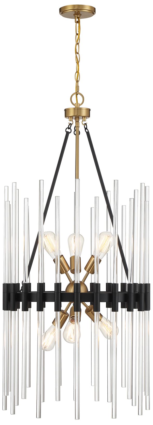 Santiago 6-Light Pendant in Matte Black with Warm Brass Accents