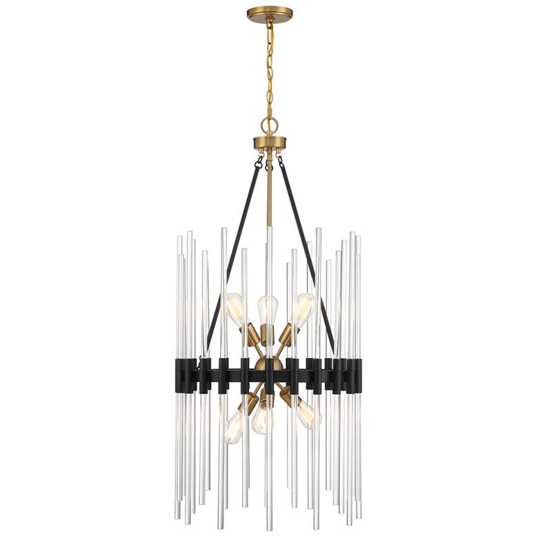 Image 1 Santiago 6-Light Pendant in Matte Black with Warm Brass Accents