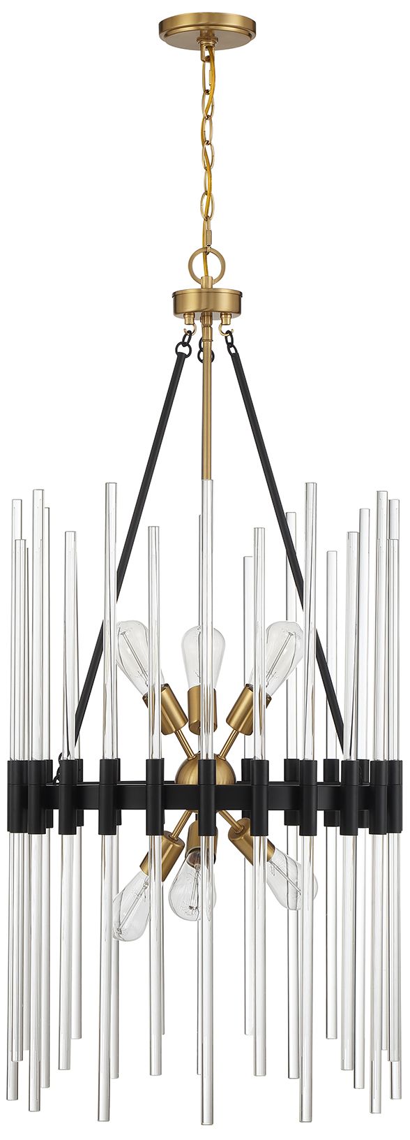 Image 2 Santiago 6-Light Pendant in Matte Black with Warm Brass Accents more views