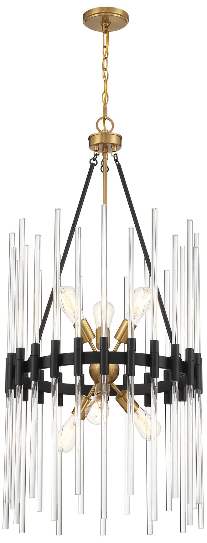 Image 3 Santiago 6-Light Pendant in Matte Black with Warm Brass Accents more views