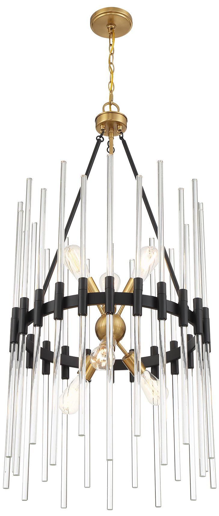 Image 4 Santiago 6-Light Pendant in Matte Black with Warm Brass Accents more views