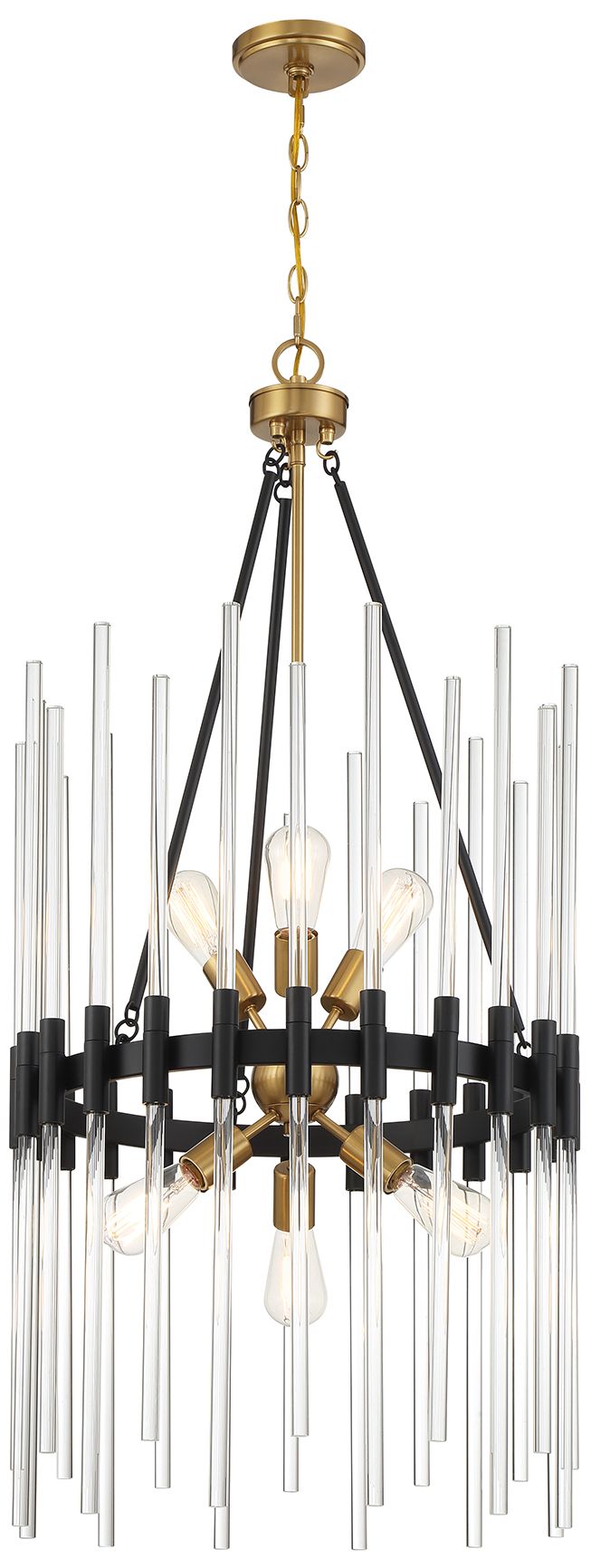 Image 5 Santiago 6-Light Pendant in Matte Black with Warm Brass Accents more views