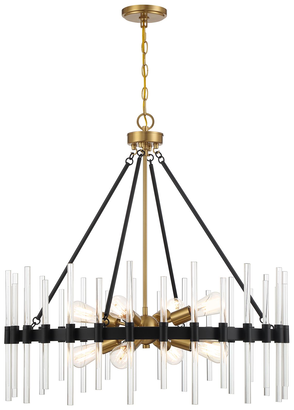 Santiago 8-Light Pendant in Matte Black with Warm Brass Accents