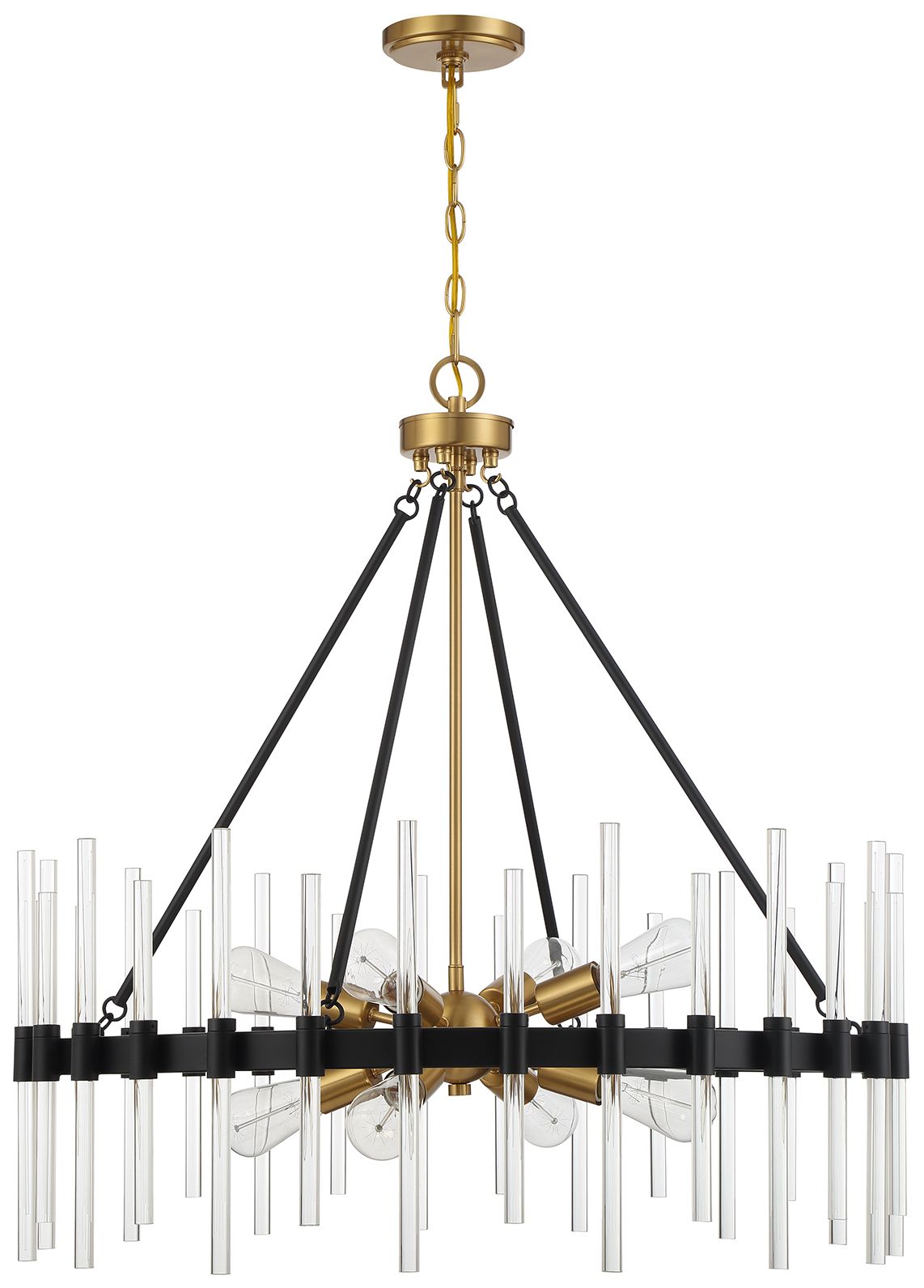Image 2 Santiago 8-Light Pendant in Matte Black with Warm Brass Accents more views