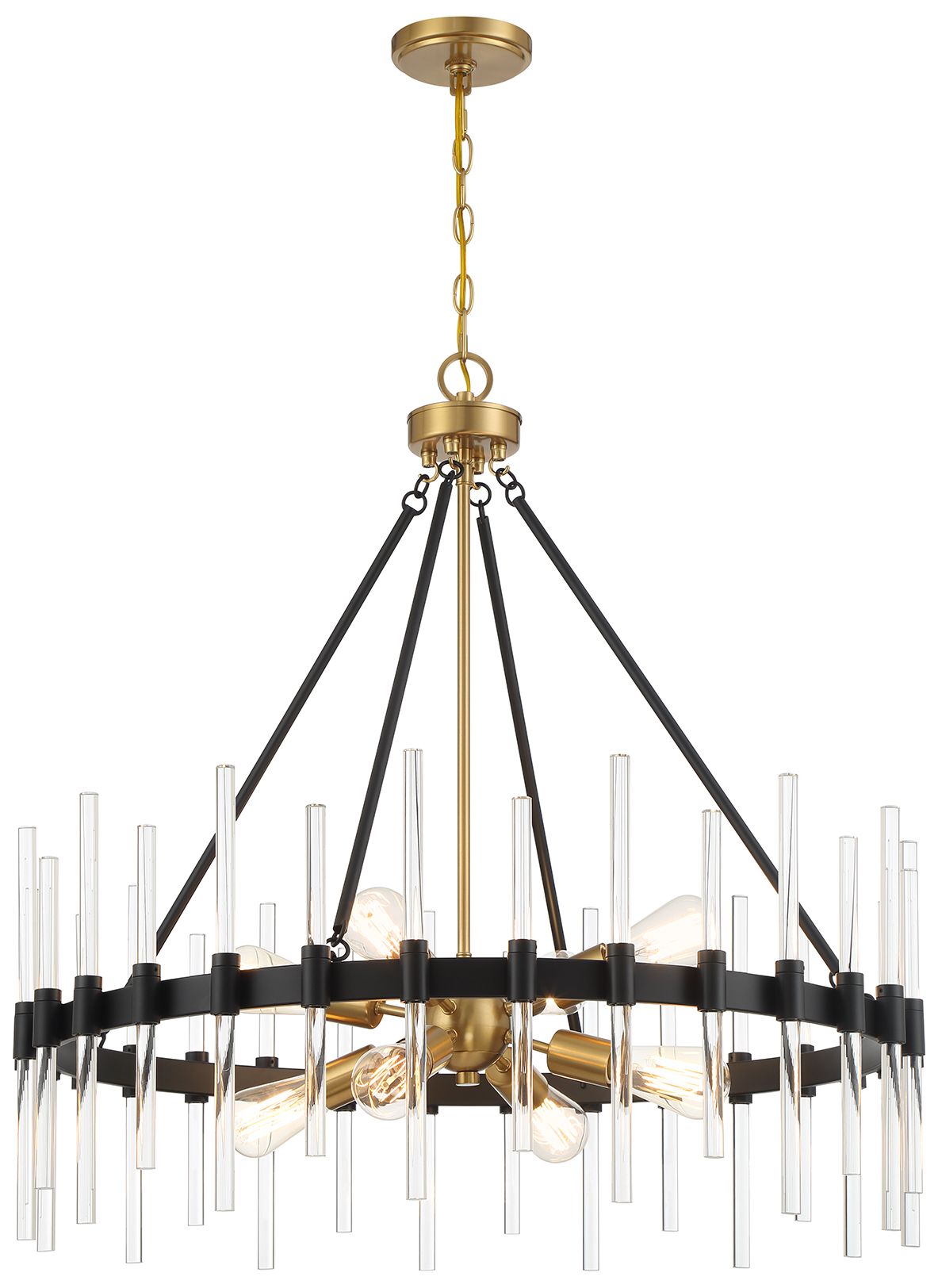 Image 3 Santiago 8-Light Pendant in Matte Black with Warm Brass Accents more views