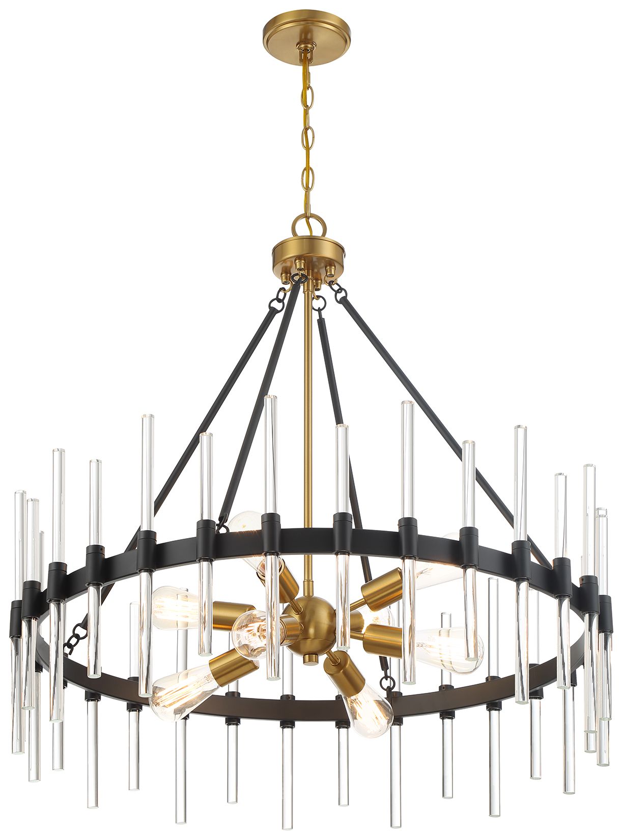 Image 4 Santiago 8-Light Pendant in Matte Black with Warm Brass Accents more views