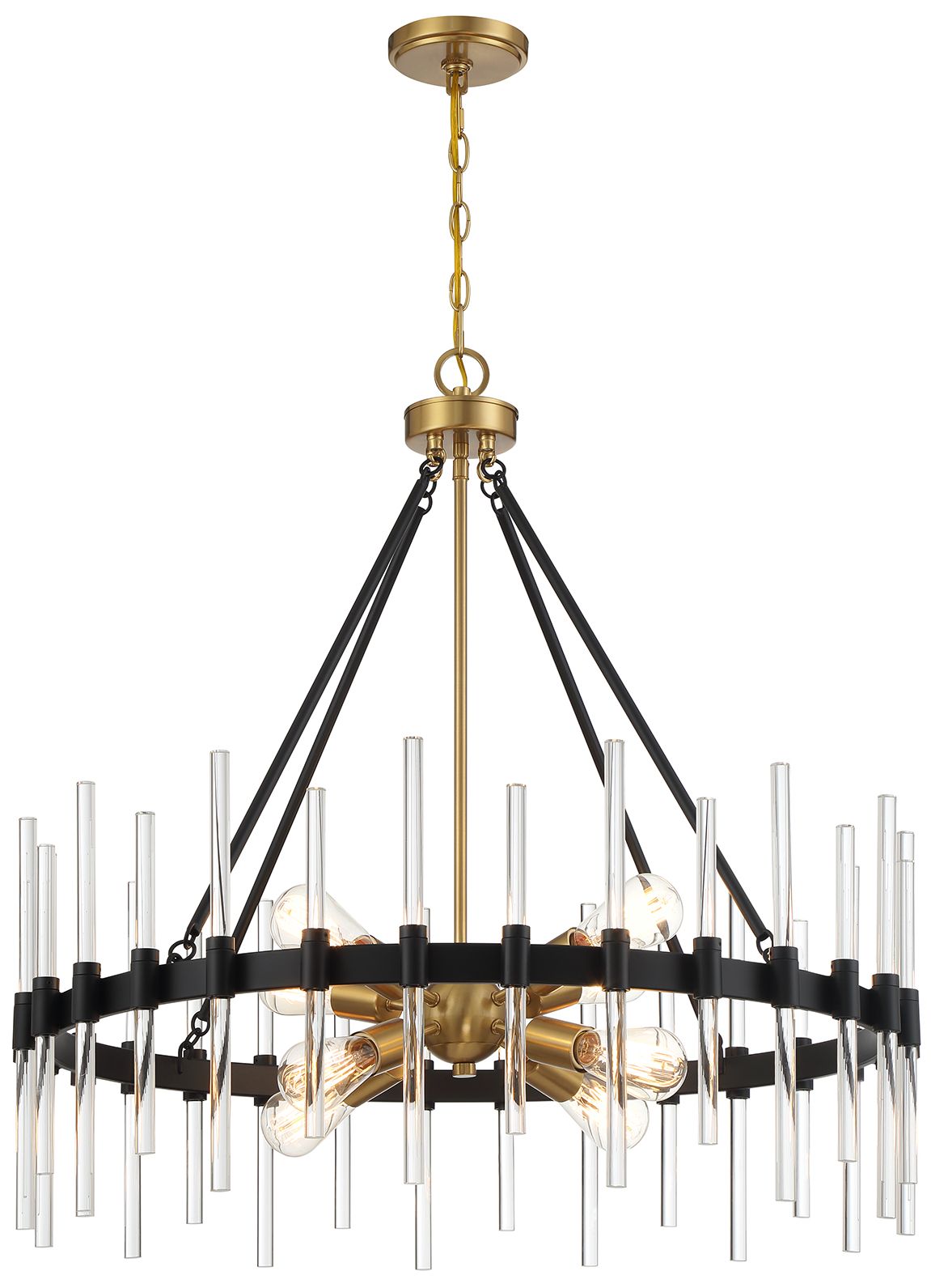 Image 5 Santiago 8-Light Pendant in Matte Black with Warm Brass Accents more views
