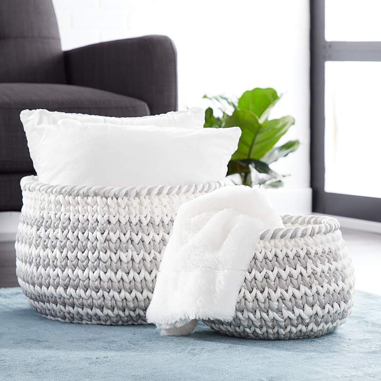 Image 1 Santis Gray and White Fabric Storage Baskets Set of 2