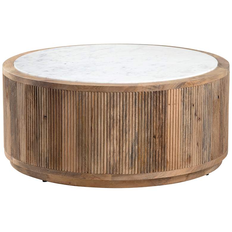 Image 1 Santorini 40" Wide White Marble Brown Wood Cocktail Table